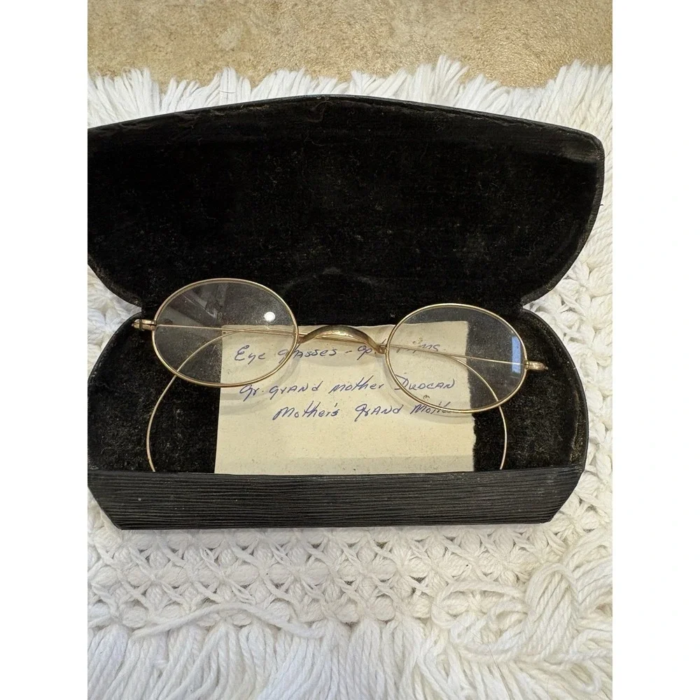 Vintage Antique Wire 12k Gold Rim Eye Glasses w/ Case Eyeglass And Note 11 Grams